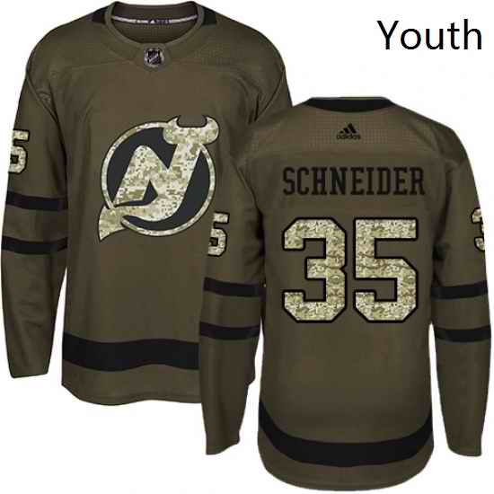 Youth Adidas New Jersey Devils 35 Cory Schneider Authentic Green Salute to Service NHL Jersey